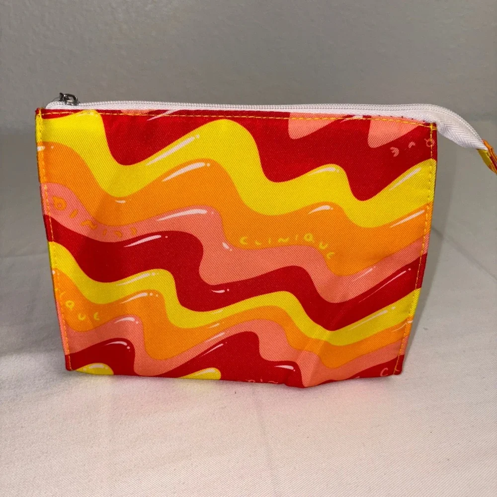 Clinique Cosmetic Bag Pouch Vibrant Wavy Pattern Makeup Organizer‎ Zipper Pouch